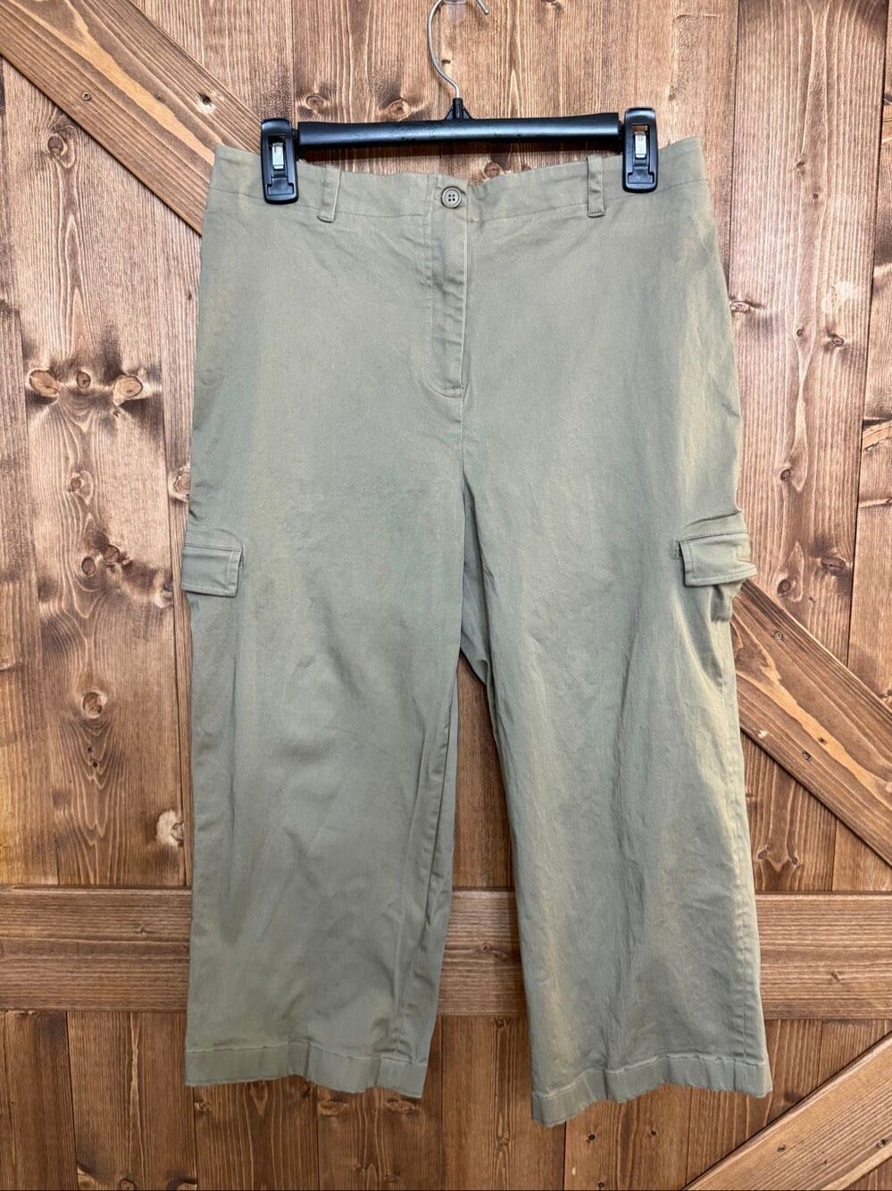 Spencer Jeremy Size 10 Olive Green Cargo Capri Pants Cropped Stretch(9382)